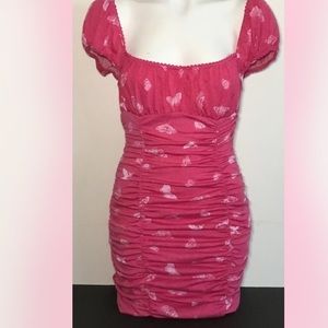 URBAN Outfitters Pink Y2k Butterfly Brenan Printed Ruched Mini Dress New